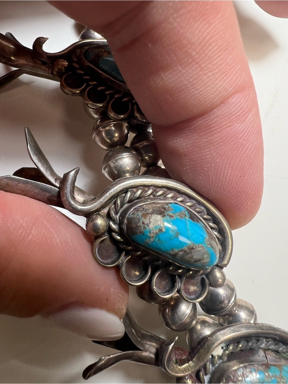 Sterling Silver Turquoise Squash Blossom Necklace - Picture 7 of 15